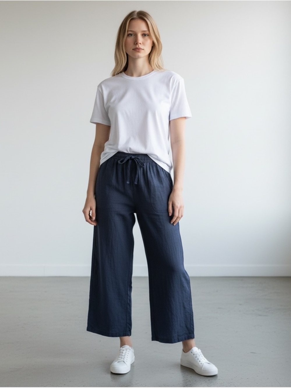 Wilfred Aritzia Cropped Black Gauze Cotton Drawstring Relaxed Pants Sz M